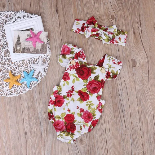 Vista 7 de 2 piezas de ropa para bebé recién nacido, overol a rayas, traje de diadema para niñas de 0 a 24 meses