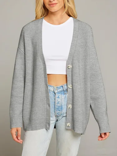 Vista 8 de MEROKEETY Suéteres tipo cárdigan para mujer 2023 para otoño, frente abierto, botones de gran tamaño, cuello en V, suelto, tejido suave