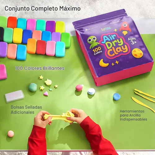 Vista 2 de FlyFlag Arcilla de Secado al Aire - 100 Colores, Ultra Ligera y Suave, Arcilla de Modelado No Tóxica para Niños con Herramientas y Tutoriales