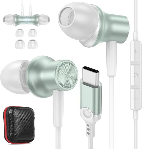 Vista 12 de Auriculares USB C para iPhone 17 Air 16 15 Pro Max Plus/iPad, auriculares tipo C con aislamiento de ruido con micrófono, cable magnético estéreo