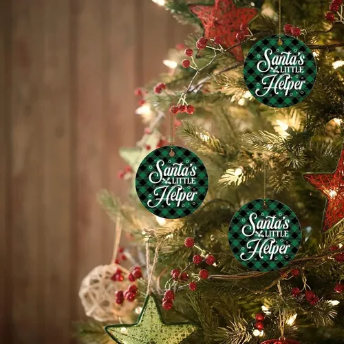 Vista 8 de Santa's Little Helper - Adorno de Navidad de cerámica con cita redonda para decoración del árbol de Navidad, recuerdo de Navidad coleccionable