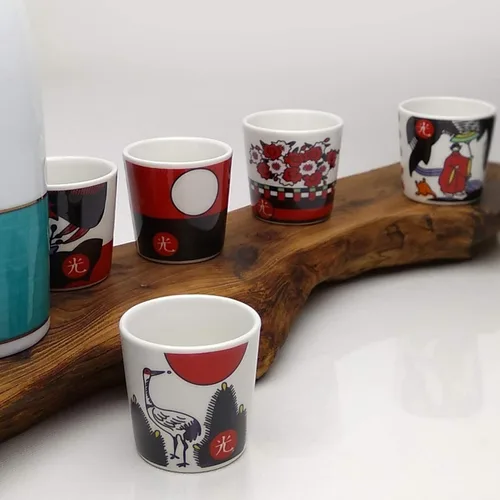 Vista 6 de LENITH ] Juego de vasos de chupito de Soju divertidos coreanos, O-Kwang Hwatu, juego de cartas tradicional de Corea impreso para sake, whisky