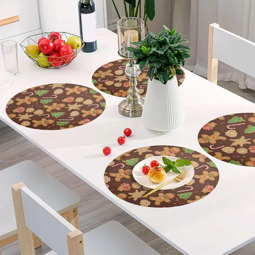 Vista 6 de Gingerbread Men Brown Table Placemats, Heat Resistant Non Slip Washable Table Placemats for Kitchen one sizex1