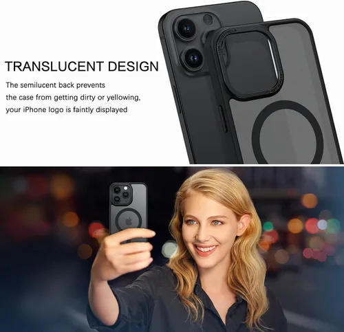 Vista 3 de BENTOBEN Funda magnética para iPhone 15 Pro Max, compatible con MagSafe, translúcida mate, esmerilada, antihuellas, delgada, a prueba de golpes