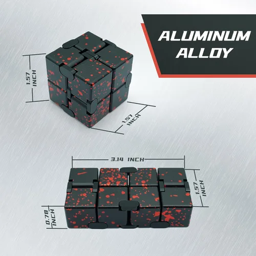 Vista 2 de Cubo infinito de metal, juguete portátil de escritorio, alivio de la ansiedad para adultos, adolescentes y niños, regalo para TDAH, negro y rojo