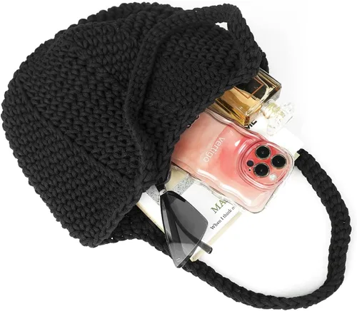 Vista 5 de Bolso de mano de punto de algodón para mujer, bolso de playa de malla, bolso hobo de verano, bolso de hombro Y2k