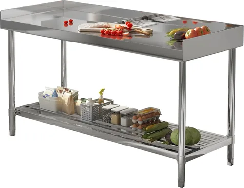 Vista 8 de GaoMon Mesa de trabajo de acero inoxidable de 24 x 47 pulgadas para preparación y trabajo, mesa de trabajo plegable NSF resistente para preparación