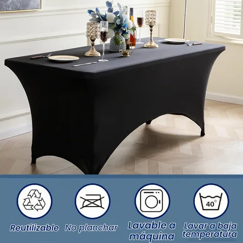 Vista 5 de Fundas de Mesa de Spandex Negro para Mesas de 6 Pies - Protector de Mantel Rectangular Universal Ajustado Elástico de 6 Pies, Lavable y Resistente a
