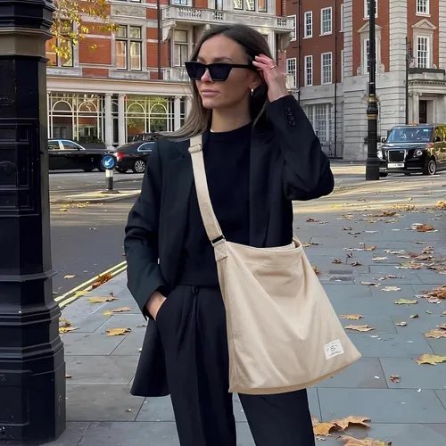 Vista 5 de KALIDI Bolso de mano de pana para mujer, estilo casual, con cremallera, grande, bandolera, bolso de hombro, bolso de trabajo a la moda para mujer