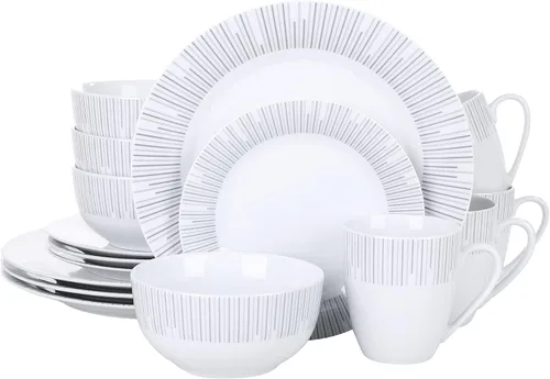 Vista 16 de VEWEET Annie - Vajilla de porcelana para 6 personas, 30 piezas, con platos y tazones, incluyendo cena, postre, sopa, tazas y platillos