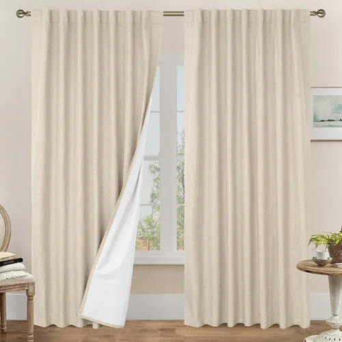 Vista 98 de LAMIT Cortinas opacas cortas de lino de 30 pulgadas para ventanas de cocina sobre el fregadero, cortinas de café texturizadas de lino marfil