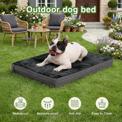 Vista 3 de Cojín impermeable de la jaula de la cama del perro pequeño 24", alfombra ortopédica lavable del gato del cachorro Outdoor Pet Bed Foam, Reversible