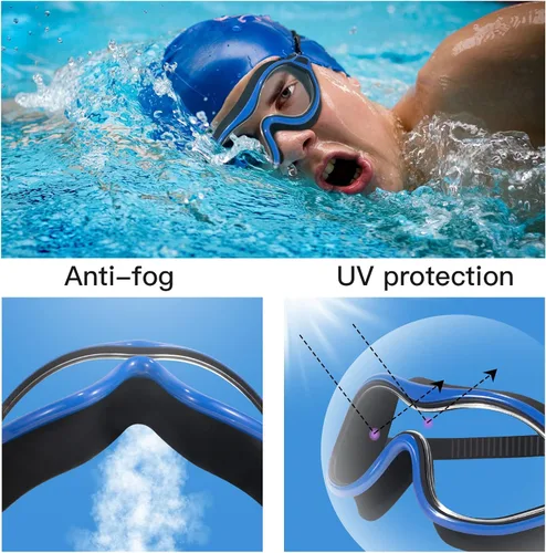 Vista 4 de Keary Paquete de 2 gafas de natación para adultos y jóvenes con junta de silicona suave, protección UV antivaho sin fugas, gafas de visión clara