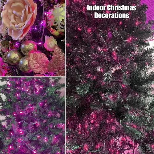 Vista 5 de Luces de Navidad, 100 unidades, luces de cadena rosadas para árbol de Navidad con cable blanco para decoración de Navidad al aire libre e