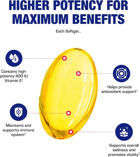 Vista 7 de Cápsulas blandas de vitamina E de 400 UI – Fórmula clínica Complejo de suplemento de vitamina E natural con tocoferol d-alfa y tocoferoles mixtos