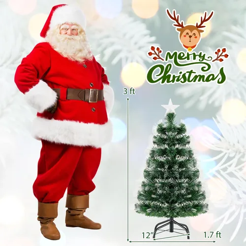 Vista 3 de BECOMFORT Árbol de Navidad de fibra óptica preiluminado de 3 pies, árbol de Navidad artificial con luces multicolor de brillo lento, estrella
