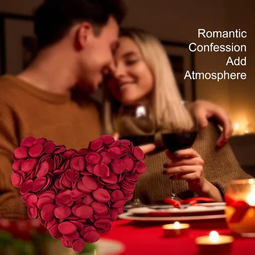 Vista 9 de 400 pétalos de rosa de seda rojo burdeos para noches románticas, centros de mesa de pasillo de bodas, mesa, fiesta, decoración del hogar, decoración