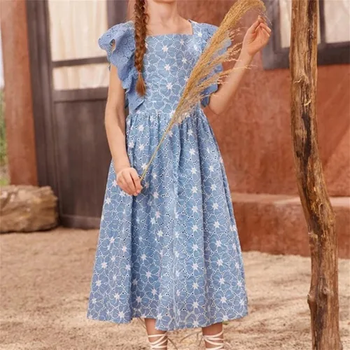 Vista 2 de Kids Toddler Baby Girls Spring Summer Print Ruffle Sleeveless Soft Princess Dress Flower Girl Dresses Infant