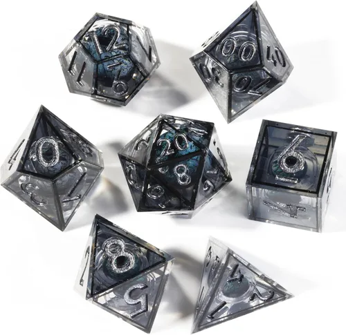 Vista 8 de Mini Planet Poliédrico MTG Sharp Edge Liquid Core Dungeons and Dragons RPG Resina Hecho a Mano 7Pcs DND Juego de dados