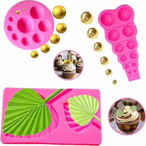 Vista 8 de MEMOVAN Molde de fondant de perlas 3D 2 unids Semi Esfera Bola Silicona Chocolate Molde Lollipop Molde de cúpula redonda Molde de silicona Mini