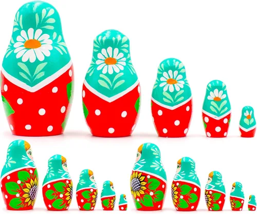 Vista 2 de AEVVV Juego de 5 muñecas rusas de anidación - Muñeca rusa con decoraciones de girasol - Muñeca Matryoshka - Decoración para el hogar - Regalos