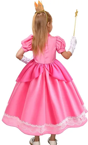 Vista 3 de Tacobear Disfraz de princesa melocotón para niñas, vestido con accesorios para Halloween, cumpleaños, ropa de princesa para niñas pequeñas