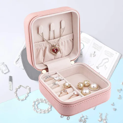 Vista 3 de Duomiila - Caja de joyería pequeña, mini organizador de viaje portátil, para anillos, aretes, collares. Un regalo para niñas y mujeres