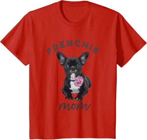 Vista 3 de Camiseta Bulldog Francés para Mujer, Frenchie Mom, Flor, Negro, S