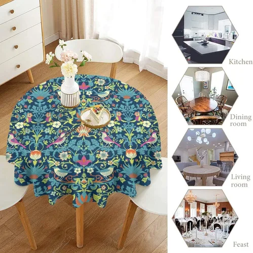 Vista 219 de Mantel Floral Retro de Pájaros, Diseño Original Bohemio William Morris Estampado Cubierta de Mesa para Hogar Picnic Fiesta Comedor Cocina William