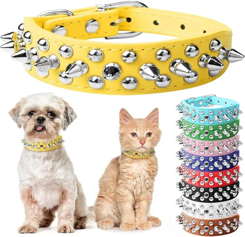 Vista 15 de Collar de perro y gato negro con púas pequeñas para perros pequeños y medianos machos – Collar ajustable con tachuelas – Collar de cuero punk