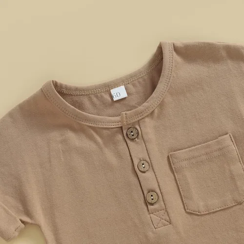 Vista 36 de Mameluco unisex de manga corta para bebé recién nacido, con botones, de una pieza, ropa de color sólido