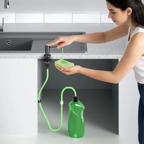 Vista 8 de Dispensador de jabón para fregadero de cocina, dispensador de jabón integrado, kit de tubo de extensión de 47 pulgadas, bomba dispensadora de loción