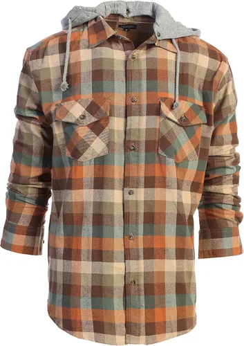 Vista 28 de Gioberti Camisa de franela a cuadros de algodón 100% para hombre con capucha extraíble y botones 100 – negro/azul real/gris.