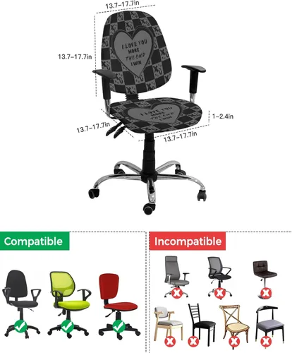 Vista 4 de Office Chair Cover Heart Design Pattern Protective Stretchable Universal Computer Chair Covers I Love You Stretch Rotating Chair Slipcover