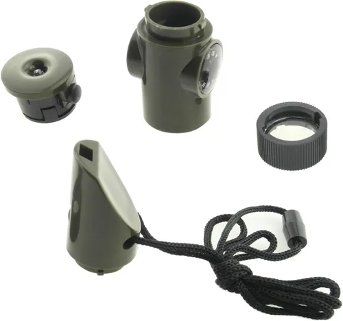 Vista 2 de TrendBox Multifuncional 7 en 1 camping senderismo silbato al aire libre con brújula lupa linterna LED termómetro para supervivencia de emergencia