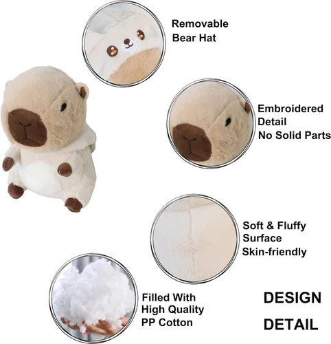 Vista 7 de Capybara - Oso de peluche Capybara con disfraz de oso beige, vestido como lindos juguetes de peluche divertidos para niños, regalo para amantes
