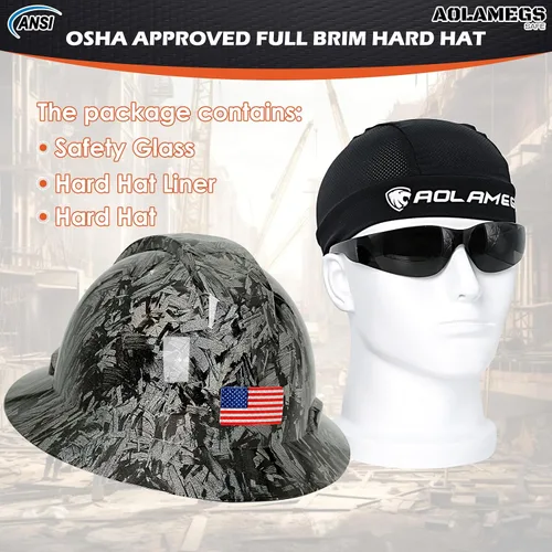 Vista 7 de Stylish Carbon Fiber Pattern Full Brim Hard Hat with Hard Hat Liner and Safety Visor Kit - ANSI Z89.1 Type 1 Class C OSHA Approved Construction Hard