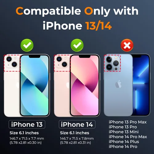 Vista 2 de Funda HakkTaoo para iPhone 13/iPhone 14 de 6.1 Pulgadas con Funda Deslizante para Cámara + Protector de Pantalla (2 Paquetes), Funda Protectora a
