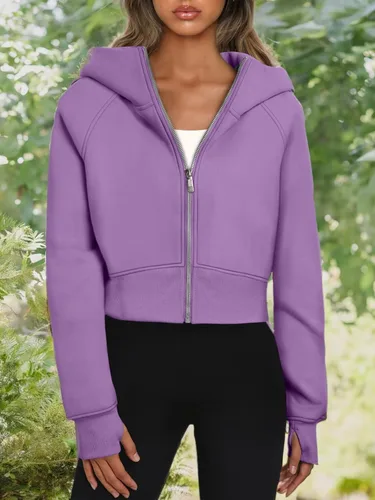 Vista 6 de Trendy Queen - Sudaderas con capucha y cremallera para mujer, sudaderas cortas de vellón, trajes de otoño, estilo informal, cómodas, Y2K, ropa