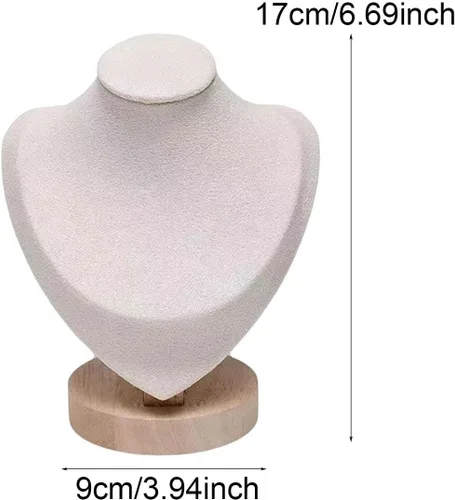 Vista 3 de Soporte de busto de joyería para exhibición de cadena de collar con base de madera, beige