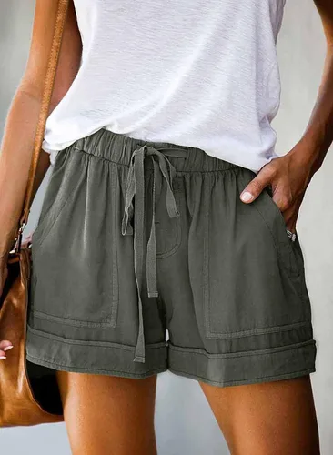 Vista 4 de Wielsscca - Pantalones cortos con cordón para mujer, cintura elástica, casual, ligeros, con bolsillos