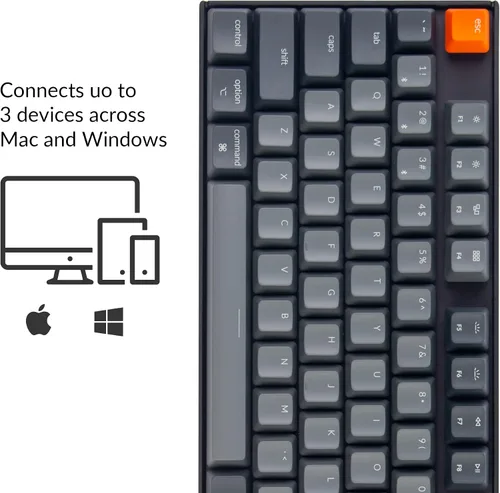 Vista 3 de Keychron Teclado mecánico inalámbrico K8 de 87 teclas sin llave intercambiable en caliente, multitarea, cable tipo C, retroiluminación LED blanca
