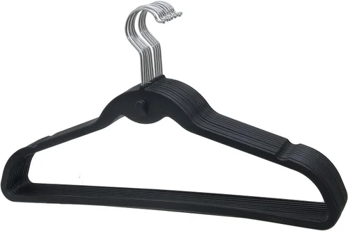 Vista 4 de Cascade perchas con ganchos giratorios, de acero, diseño delgado y resistente que ahorra espacio, Plástico, Negro, 17.5 pulgadas Stackable hangers