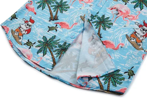 Vista 5 de GRTXIN Camisas de Navidad para hombre, camisa hawaiana de Papá Noel para vacaciones, camisas de vestir de manga corta con botones