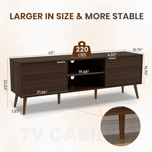 Vista 2 de Soporte de TV para sala de estar de hasta 55/60/65/70 pulgadas, consolas de TV modernas de mediados de siglo con toma de corriente, centro