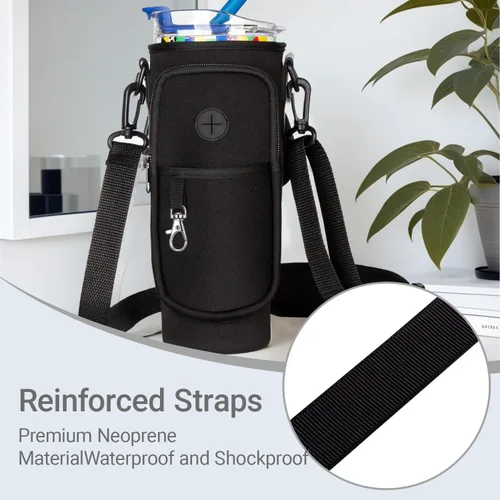 Vista 3 de Soporte para botella de agua con correa para vaso Stanley de 40 onzas con asa, bolsa para botella de agua con bolsillo para teléfono, bolsillo