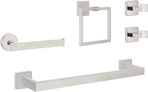 Vista 8 de NearMoon Juego de 5 piezas de accesorios de baño de acero inoxidable 304, juego de toallero cuadrado que incluye toallero de 16 pulgadas + anillo