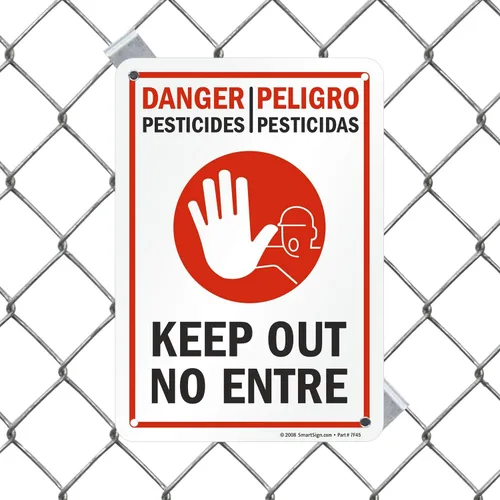 Vista 2 de SmartSign Letrero bilingüe "Peligro - Pesticidas, Keep Out" Aluminio de 7 x 10 pulgadas