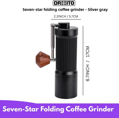 Vista 2 de Molinillo de café manual – Fresa de acero inoxidable de 7 estrellas, 36 ajustes de molienda ajustables, manivela plegable, molinillo de café manual