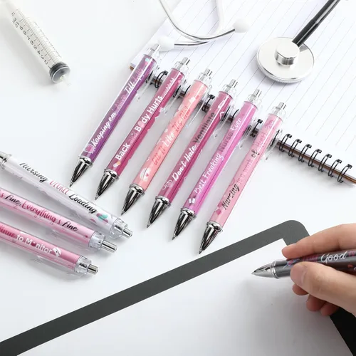 Vista 4 de Geyee 10 Piezas Bolígrafos de Enfermera Adorables Bolígrafos de Dibujos Animados Lindos Bolígrafos Retráctiles de Enfermería Divertidos de Tinta
